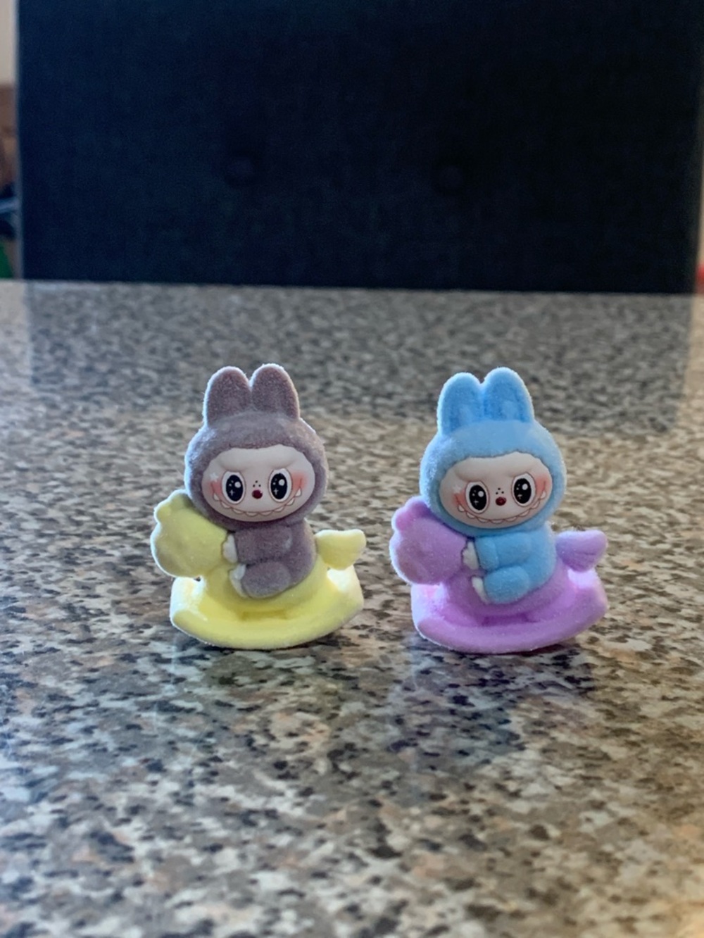 Mini Fuzzy Labubu Rocking Figurine Duo - Brown & Blue